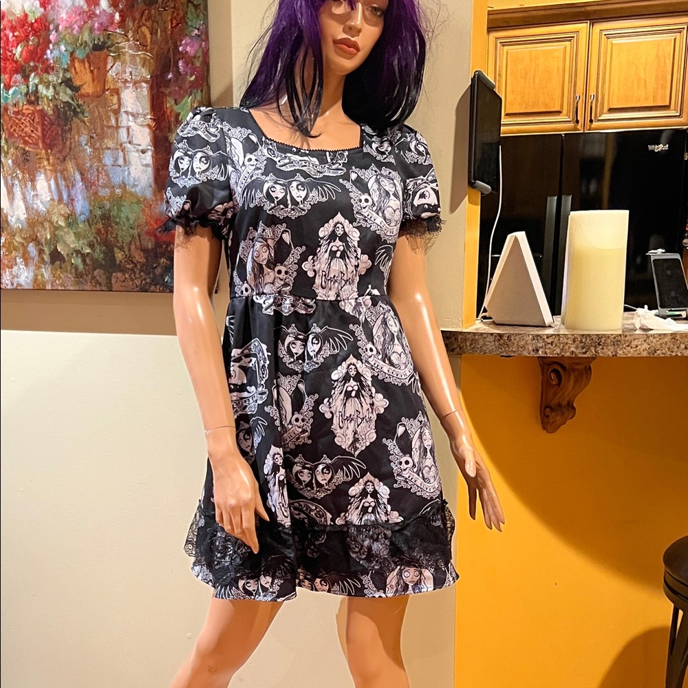 Corpse Bride S Black & White  babydoll Mini Dress nwt
